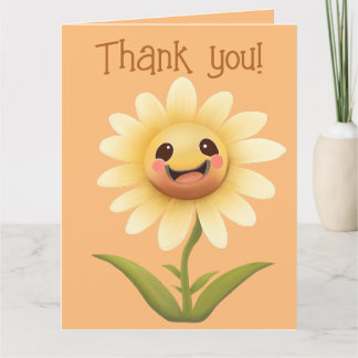 Cute Happy Flower Thank You Card