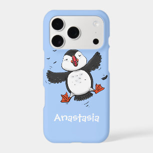 Cute happy flying puffin blue cartoon illustration