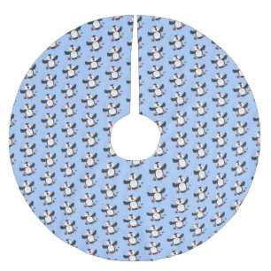 Cute happy flying puffin blue cartoon illustration brushed polyester tree skirt