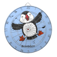 Cute happy flying puffin blue cartoon illustration