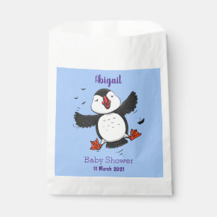 Cute happy flying puffin blue cartoon illustration favour bags
