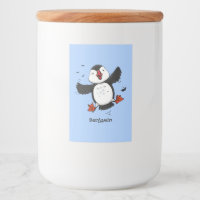 Cute happy flying puffin blue cartoon illustration