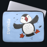 Cute happy flying puffin blue cartoon illustration laptop sleeve<br><div class="desc">This design features a cute,  happy puffin on a blue background in adorable cartoon illustration style. Lots of puffin fun!</div>