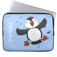 Cute happy flying puffin blue cartoon illustration