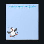 Cute happy flying puffin blue cartoon illustration notepad<br><div class="desc">This design features a cute,  happy puffin on a blue background in adorable cartoon illustration style. Lots of puffin fun!</div>