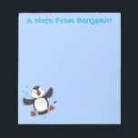 Cute happy flying puffin blue cartoon illustration notepad<br><div class="desc">This design features a cute,  happy puffin on a blue background in adorable cartoon illustration style. Lots of puffin fun!</div>