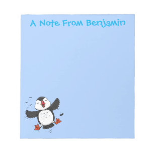 Cute happy flying puffin blue cartoon illustration notepad