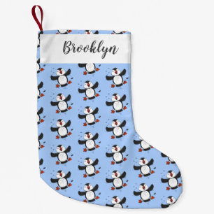 Cute happy flying puffin blue cartoon illustration small christmas stocking