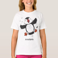 Cute happy flying puffin blue cartoon illustration