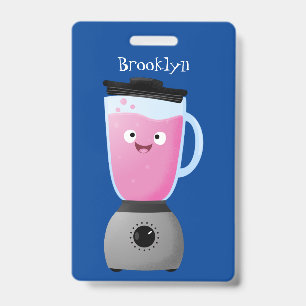 Cute happy food blender kitchen appliance cartoon ID badge