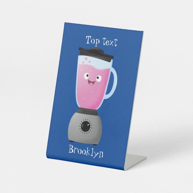 Cute happy food blender kitchen appliance cartoon pedestal sign (Front)