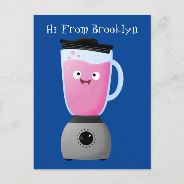 Cute happy food blender kitchen appliance cartoon postcard (Front)