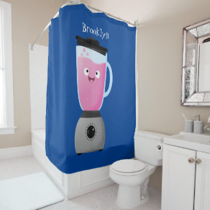 Cute happy food blender kitchen appliance cartoon shower curtain
