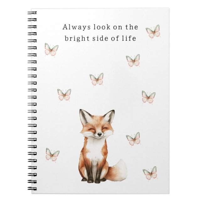 Cute Happy Fox Bright Side Butterflies   Notebook (Front)