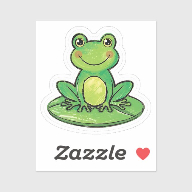 Cute Happy Frog on Lily Pad Sticker (Sheet)