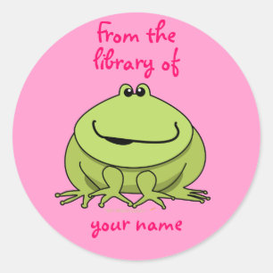 Cute Happy Frog Pink Personalised Kids Bookplates Classic Round Sticker
