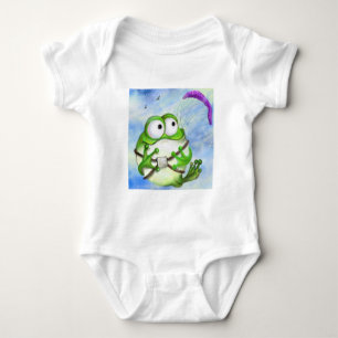 Cute Happy Funny Frog Paraglider - Cartoon Drawing Baby Bodysuit