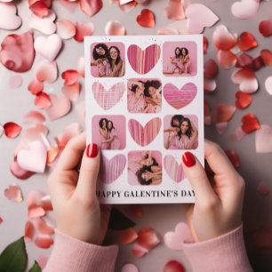 Cute Happy Galentine Pink Hearts & Photo  Holiday Card