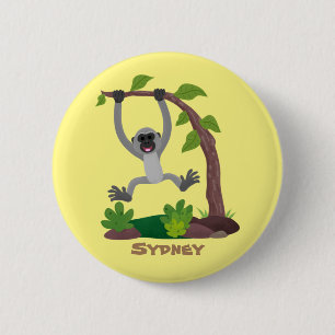 Cute happy gibbon ape cartoon illustration 6 cm round badge