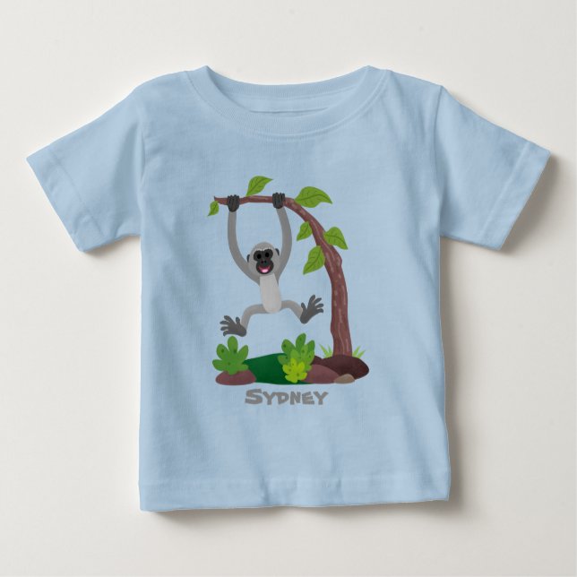 Cute happy gibbon ape cartoon illustration baby T-Shirt (Front)