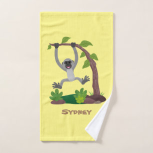 Cute happy gibbon ape cartoon illustration bath towel set