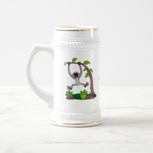 Cute happy gibbon ape cartoon illustration beer stein