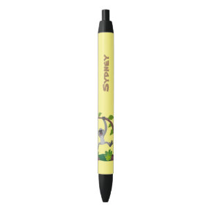 Cute happy gibbon ape cartoon illustration black ink pen