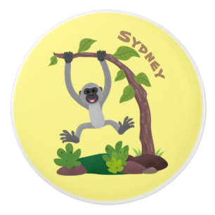 Cute happy gibbon ape cartoon illustration ceramic knob