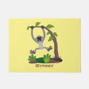 Cute happy gibbon ape cartoon illustration doormat
