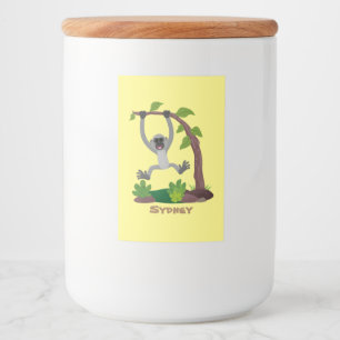 Cute happy gibbon ape cartoon illustration food label