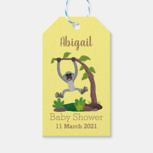 Cute happy gibbon ape cartoon illustration gift tags