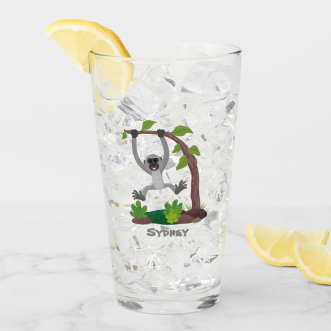Cute happy gibbon ape cartoon illustration glass (Front Ice)
