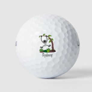 Cute happy gibbon ape cartoon illustration golf balls