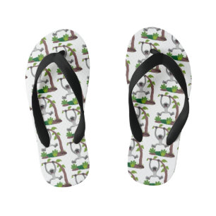 Cute happy gibbon ape cartoon illustration kid's jandals