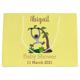 Cute happy gibbon ape cartoon illustration large gift bag