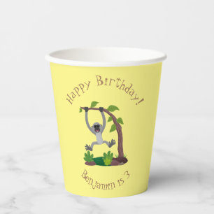 Cute happy gibbon ape cartoon illustration paper cups