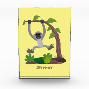 Cute happy gibbon ape cartoon illustration photo block