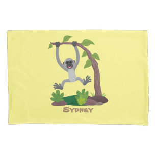 Cute happy gibbon ape cartoon illustration pillowcase