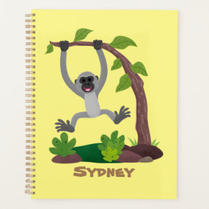 Cute happy gibbon ape cartoon illustration planner