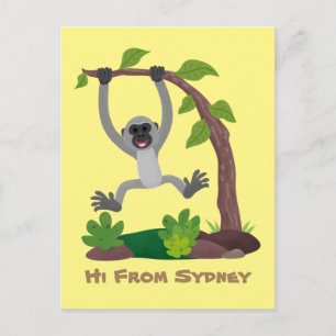 Cute happy gibbon ape cartoon illustration postcard