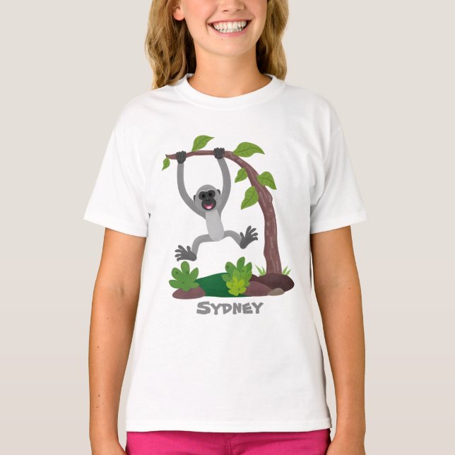 Cute happy gibbon ape cartoon illustration T-Shirt (Front)