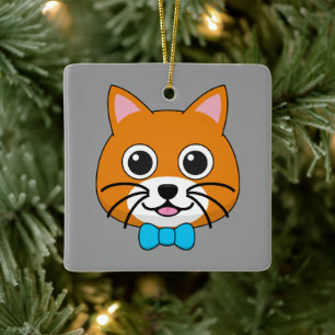 Cute Happy Ginger Cat with Papillon Ceramic Ornament