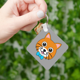 Cute Happy Ginger Cat with Papillon Key Ring