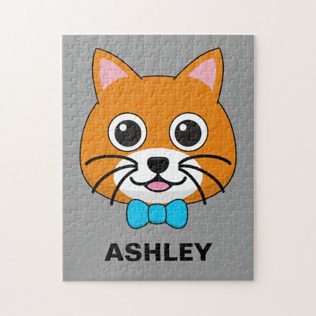 Cute Happy Ginger Cat with Papillon | Personalise Jigsaw Puzzle (Vertical)