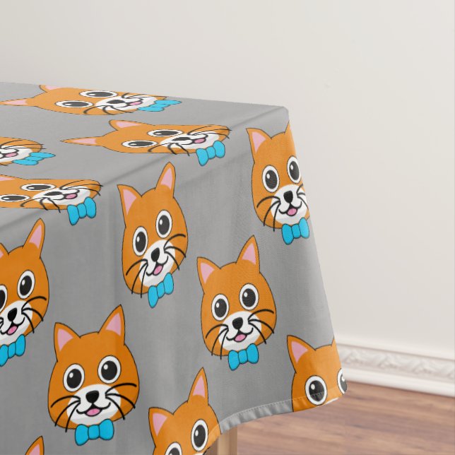 Cute Happy Ginger Cat with Papillon Tablecloth (In Situ)