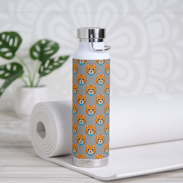 Cute Happy Ginger Cat with Papillon Water Bottle (Yoga)