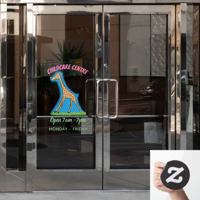 Cute happy giraffe with butterfly cartoon (Office Door)