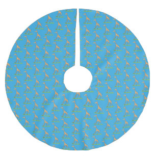 Cute happy giraffe with butterfly cartoon brushed polyester tree skirt