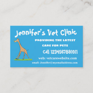 Cute happy giraffe with butterfly cartoon business card