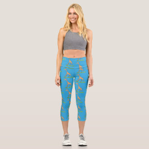 Cute happy giraffe with butterfly cartoon capri leggings